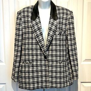 Sterling Stall Sport‎ Wool Blend Leather Collar Black/White Blazer Size 14P